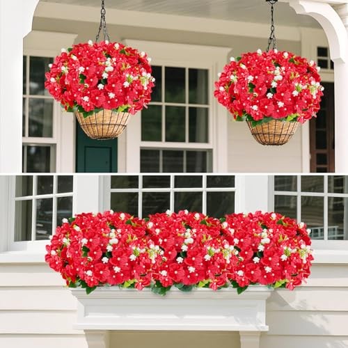 Artificial Impatiens Flowers for Outdoor Fake Flowers 12 Bundles Mixed Red gallery