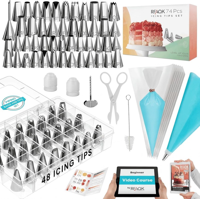 74 PCs Icing Piping Bags and Tips Set, Cake Decorating Kit with 48-Numbered P... gallery
