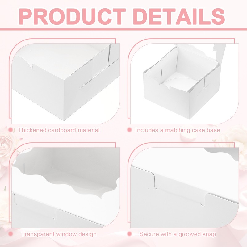 18 Pcs 10 x 10 x 5 Inch Cake Boxes with Window, White gallery