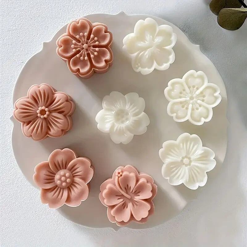 Flower Moon Cake Mold Set, Includes 1 Mold and 4 Stamps |EXP SHIP gallery