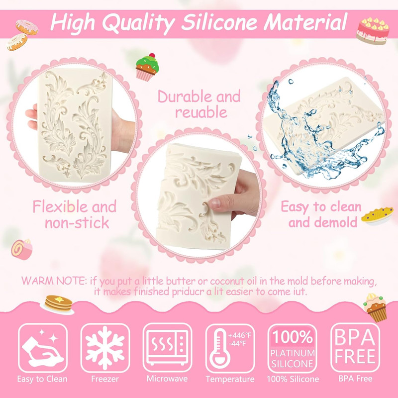 1 Pcs Large Baroque Feather Silicone Mold, Scroll Embossed Cake Decoration Fonda gallery