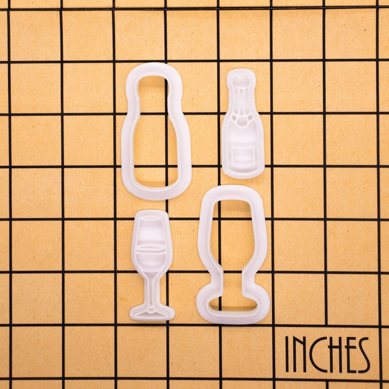 Champagne Bottle & Flute Glass Cookie Cutter + Stamp Set – Wedding, Celebrations gallery