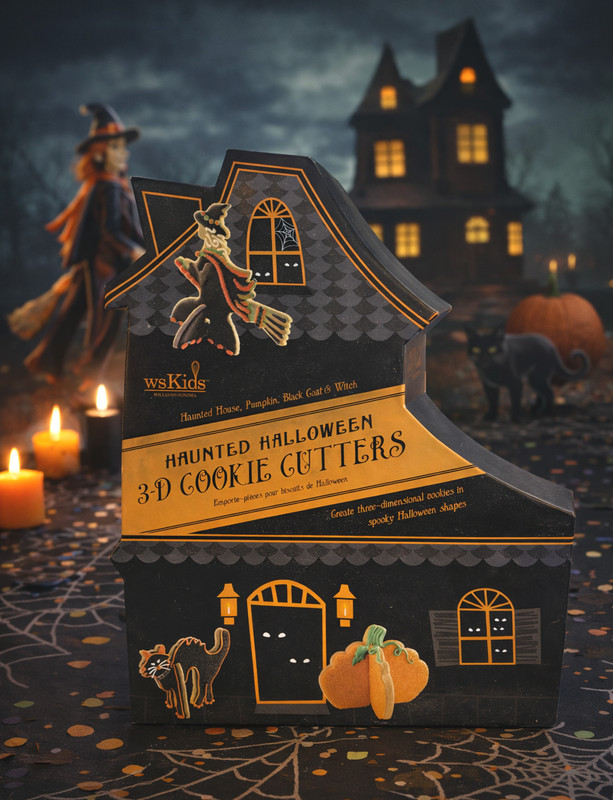Williams Sonoma Kids Haunted Halloween 3D Cookie Cutters Set House Witch Cat NIB