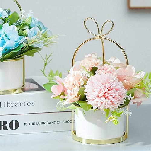 Fake Artificial Flowers in Vase Faux Peony Silk Hydrangea Flower Pink in Gold gallery