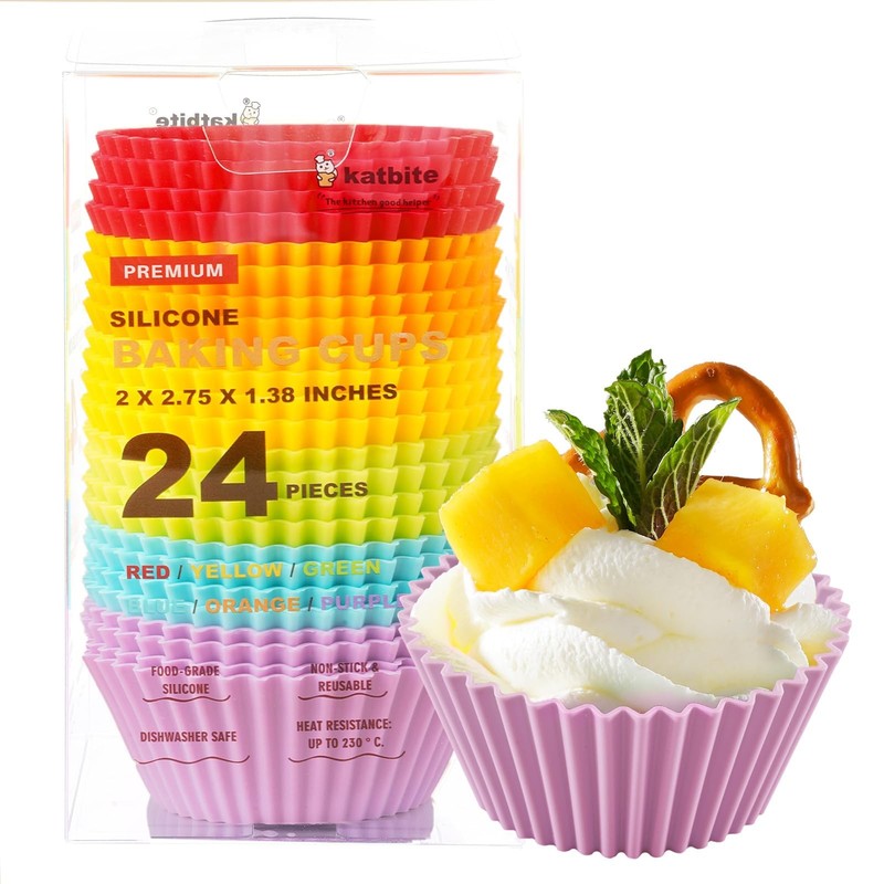 Silicone Cupcake Liners 24 Pack – Non-stick Silicone Muffin Liners Set Thick …