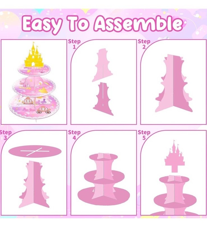 Three Tier Pink Princess Themed Cupcake Stand With Gold Castle / New 🏰 gallery