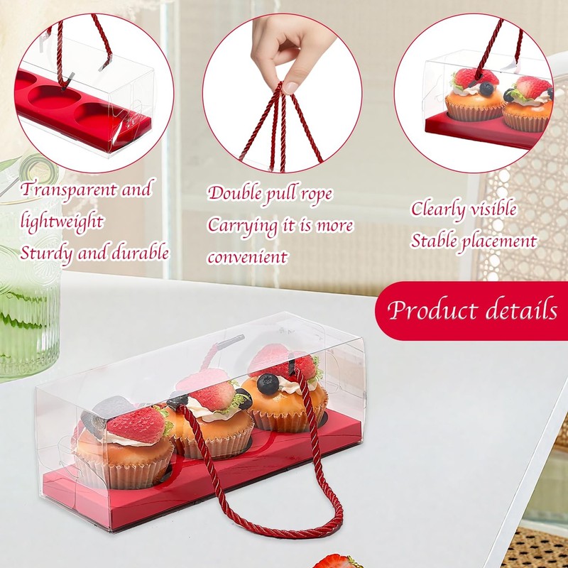 20 PCS Red 9x3x3 Inch Cupcake Packaging Boxes Plastic Pastry Containers gallery