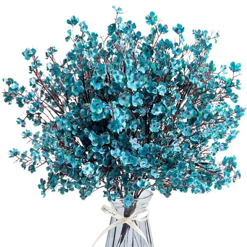 Babys Breath Artificial Flowers 8 Bundles Real Touch UV Resistant Peacock Blue gallery