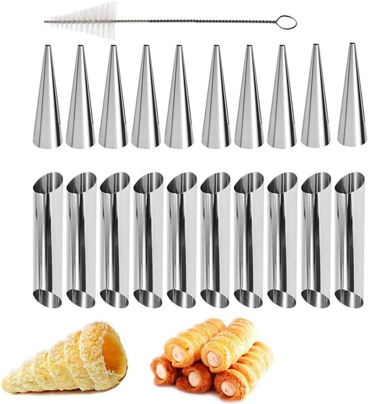 Cream Horn Molds-21 pcs Moulds Stainless Steel Cannoli Form Tubes Cream Roll .. gallery
