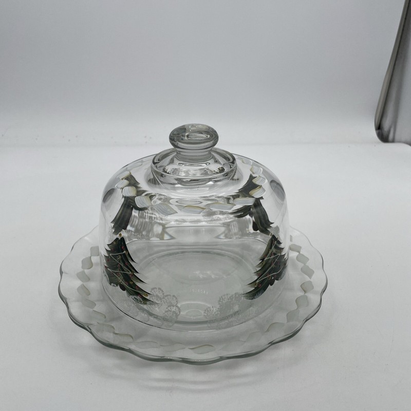 Vintage christmas tree cake stand with lid Hand Painted gallery