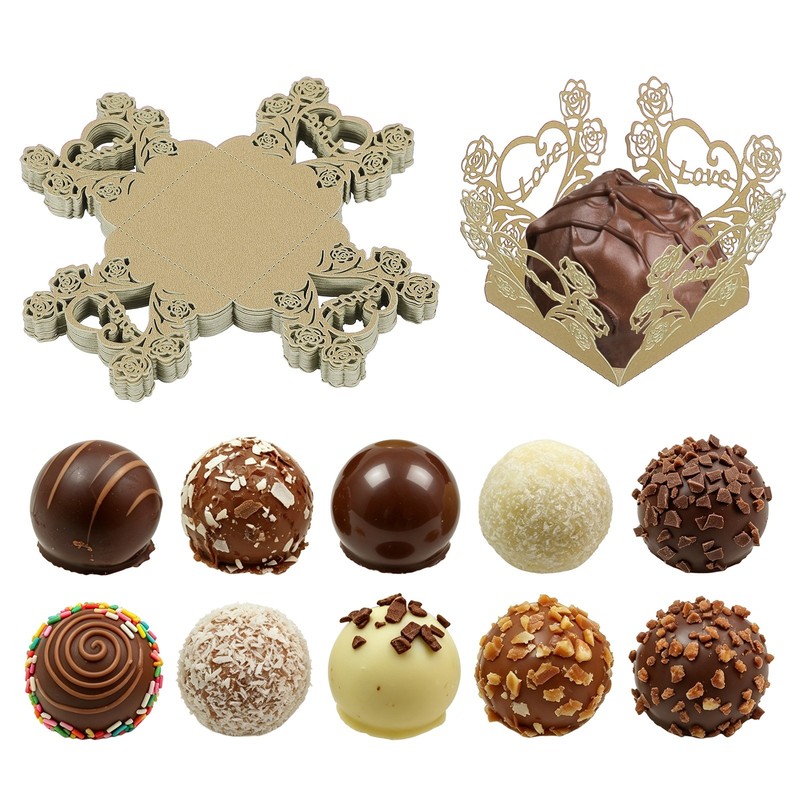 30Pcs 1.4×1.4″ Love Rose Truffle Wrapper Cupcake Liners for Decor, Beige