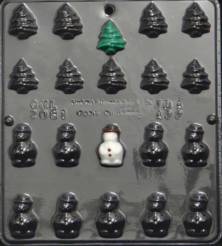 Small Christmas Tree and Snowman Chocolate Candy Mold Christmas 2081 NEW