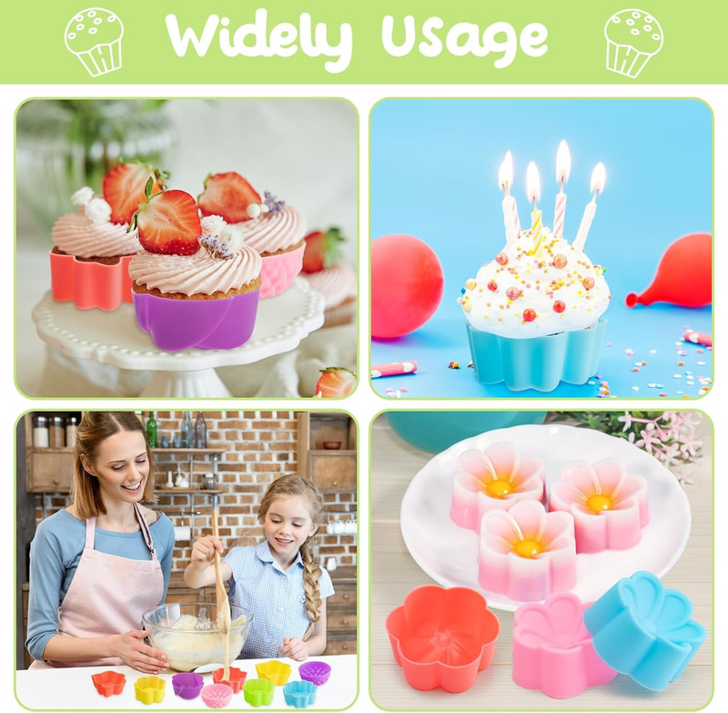 42 moldes de silicona para cupcakes con múltiples formas de flores. gallery