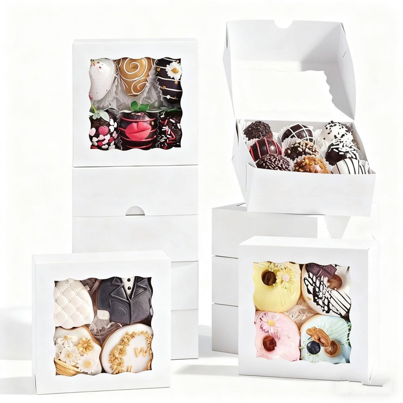 50 Pcs 5x5x2Inches Boxes for Baked Goods Bakery Boxes with Window for Treat, …