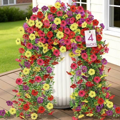 PCS Artificial Fake Hanging Flowers for Outdoor Spring 4 Red Rose Purple Yellow