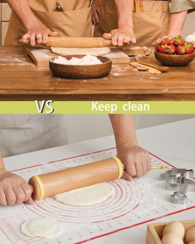 Classic Wood Rolling Pin, 17" Rolling Pins for Baking with Silicone Mat and A... gallery