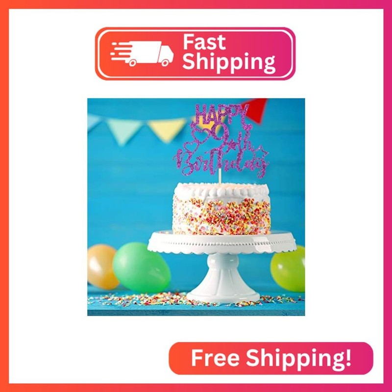 Purple Glitter Happy 9th Birthday Cake Topper for Cheers to 9 Years - Children's gallery