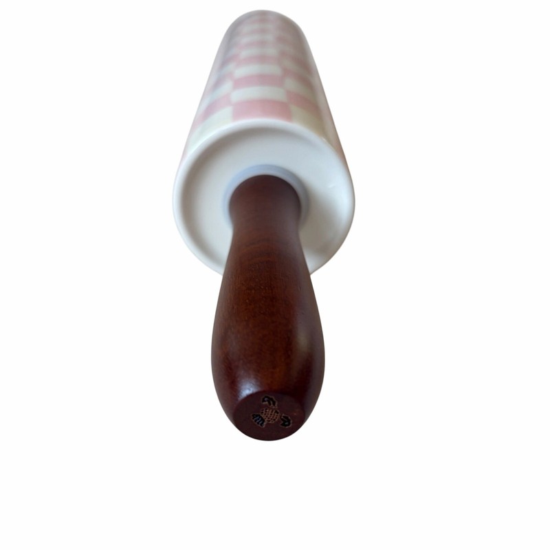 Mackenzie-Childs Rosy Check Ceramic Rolling Pin NEW In Original Box gallery