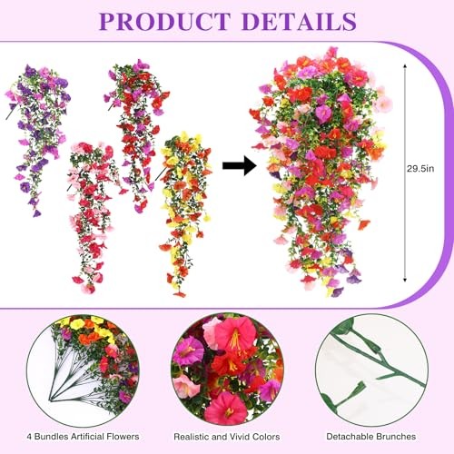 4pcs Artificial Hanging Plants for Outdoor, Fake Multicolor Morning Glory gallery
