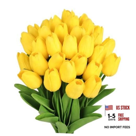 Artificial Tulip Flowers – 13.7″ 30PCS Real Touch Fake PU Tulips Yellow