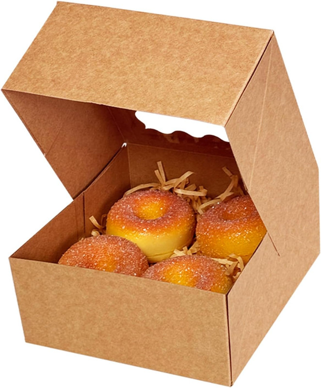 qiqee Auto-pop up 6x6x3 Inch Brown Cookie Box with Window 30Pcs Pastry Macaron B gallery