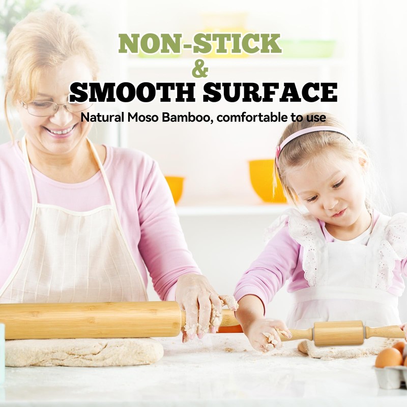 2 Pack（10 inch &17.5 inch） Wooden Rolling Pin for 10 & 17.5 inch, Bamboo gallery