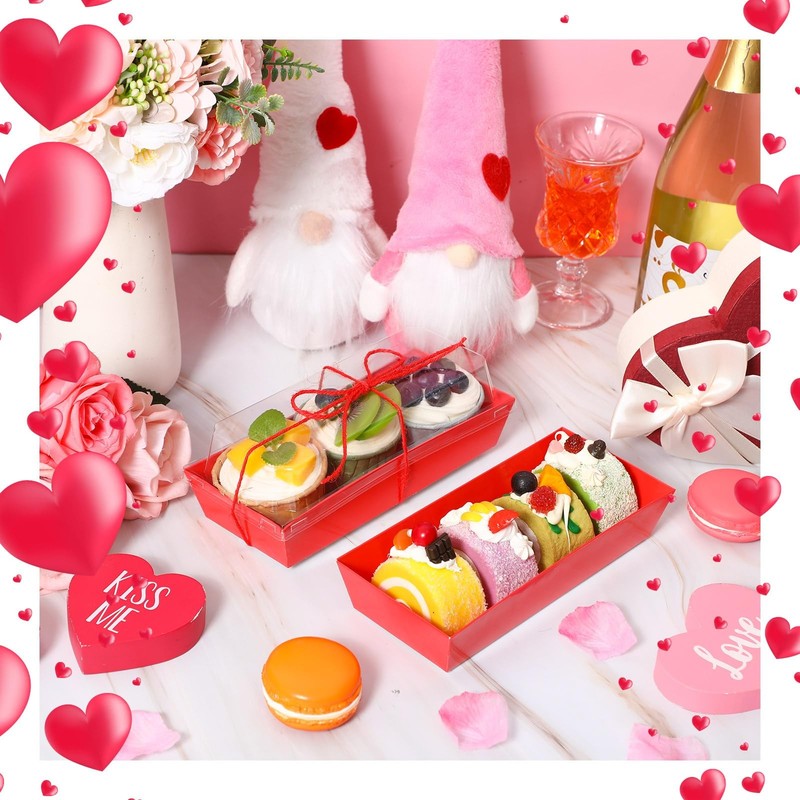 50 Pcs Red Dessert Treat Boxes with Clear Lids & Rope, 7.5" Rectangle Bakery ... gallery