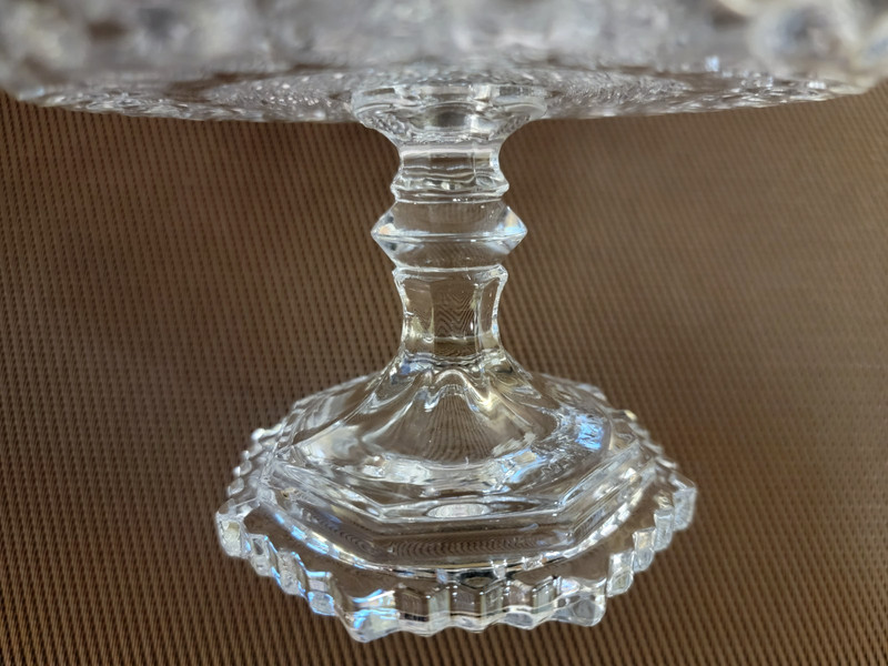 Vintage American Brilliant Crystal Saw Tooth Edge Cake Plate Pedestal 7.5" MCM gallery