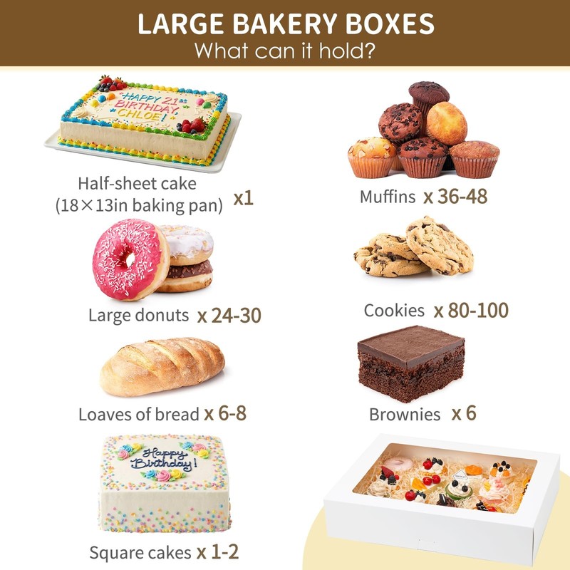 Moretoes 10pcs 19x14x4in Half Sheet Cake Boxes with Window, White Cookie Boxe... gallery