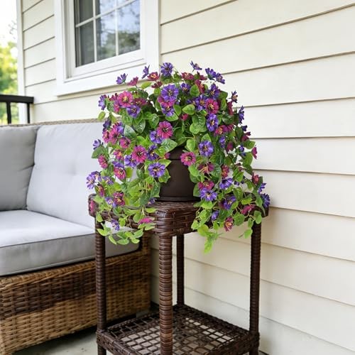 Fake Artificial Flowers Hanging for Outdoors Decor, 2 Bundles Purple,purple Red gallery