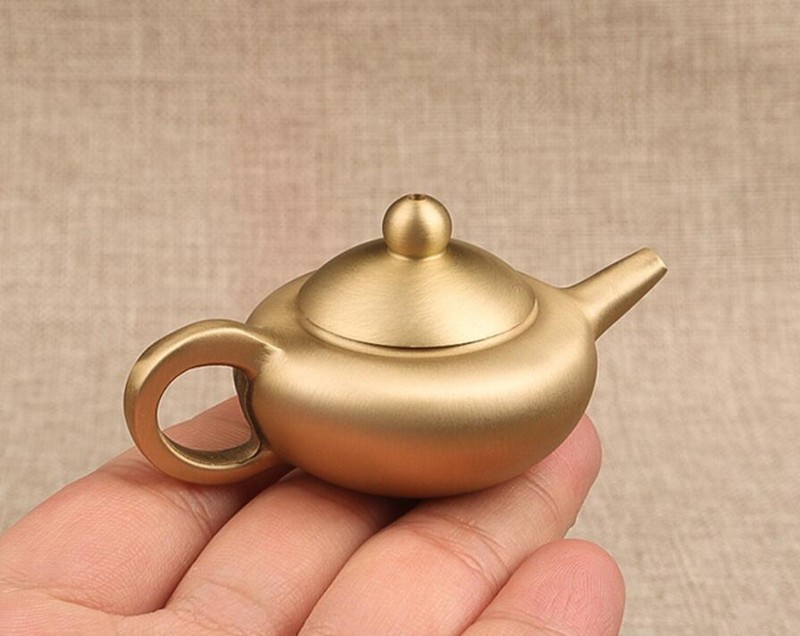 1pc Solid Brass Mini Fingertip Kettle Teapot Pocket Incense Burner Brass Tea Pet