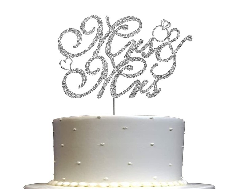Mrs & Mrs Silver Glitter Cake Topper, Wedding Party Decorations Ideas