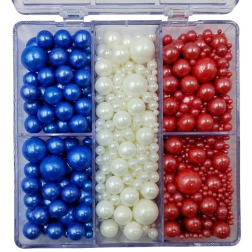 Pearl Sprinkles for Baking, Patriotic Mix, Edible 4th of Red White and Blue