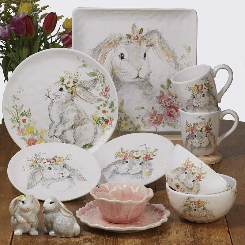 Sweet Bunny 6" Canape/Snack Plates, Assorted Designs, Set of 4, Multicolored gallery
