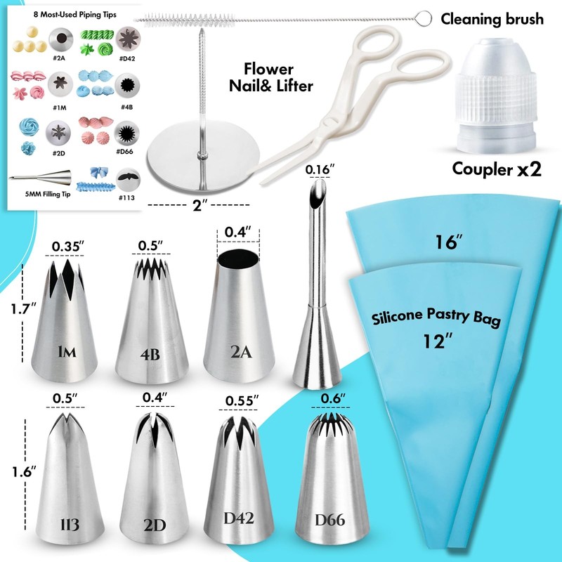 15PCS Reusable Piping Bags and Tips Set - Cake Decorating Kit with 8 Stainles... gallery