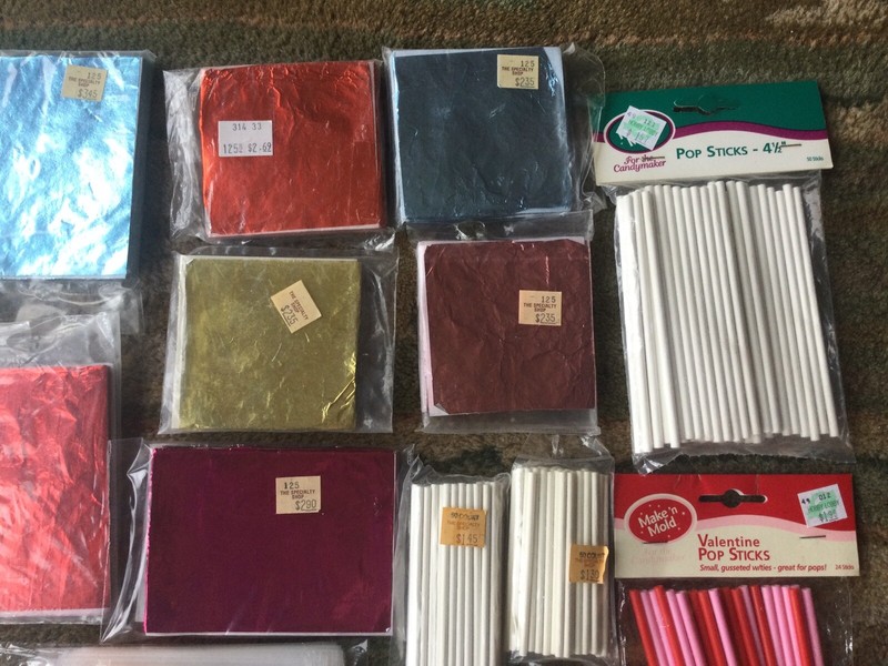 Huge Lot of Candy Making Supplies - Foil Wrappers, Lollipop Sticks, Bags, Dipper gallery