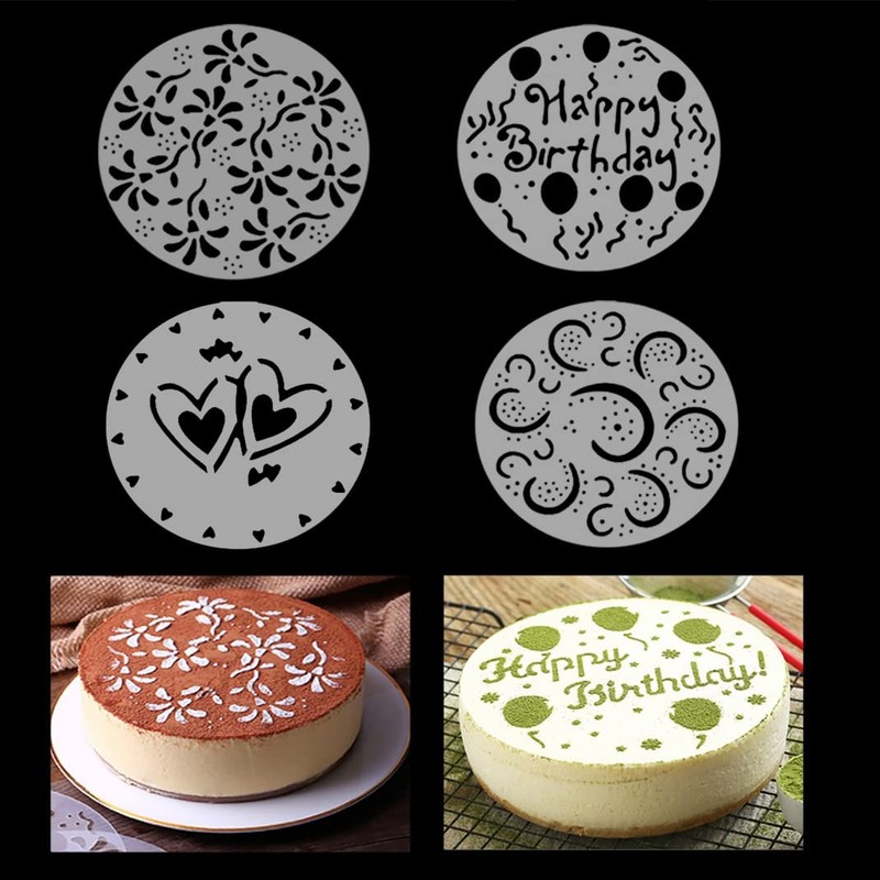 4 Pieces Cake Top Stencils Cookie/Cake Decorating Painting Templates Baking T…