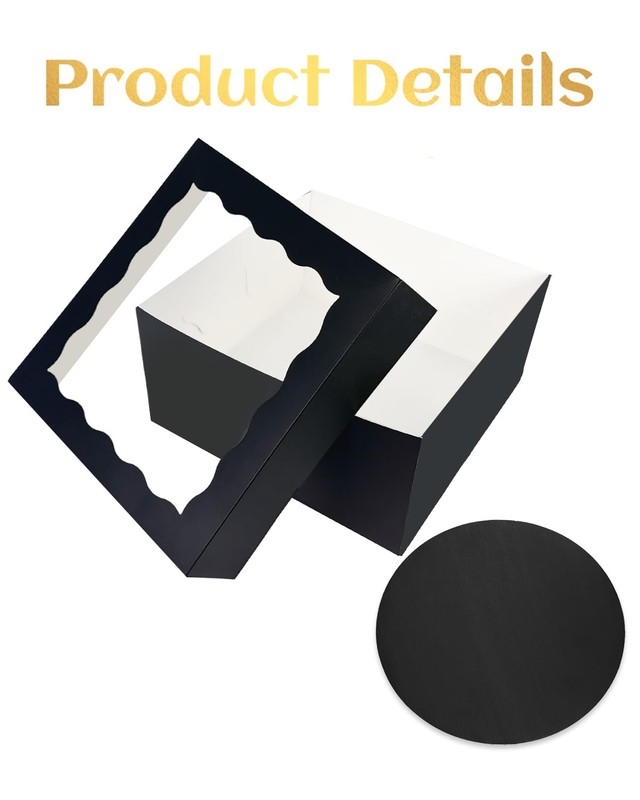 4 PCS Black 12x12x8 Inch Cake Box With Window 12 Inch Round Boards Container gallery