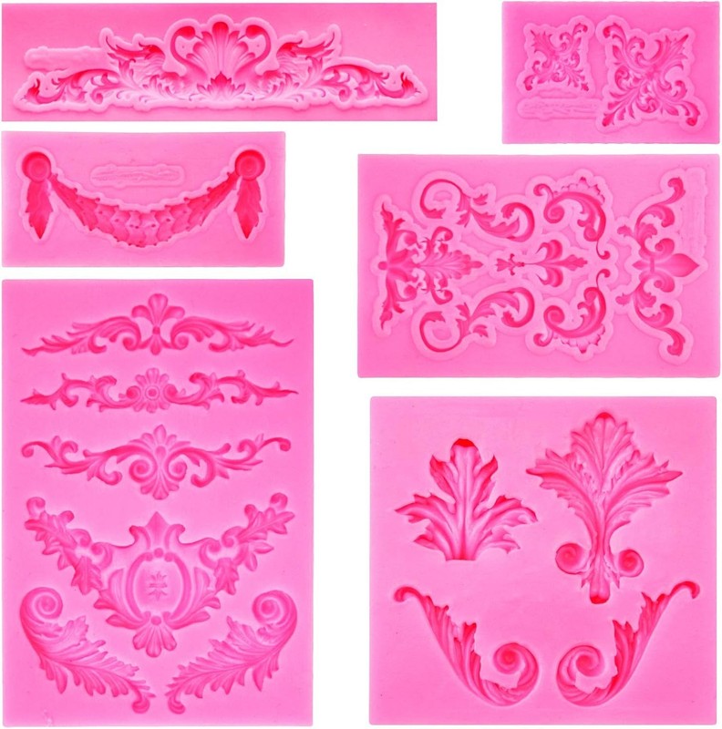 Versatile 6-Piece Baroque Fondant Silicone Mold for Intricate Cake Designs