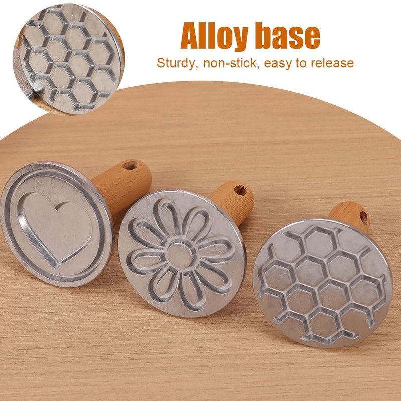 Cookie Stamps, 3PCS Metal Biscuit Press Mold with Wooden Handle for DIY Bakin... gallery