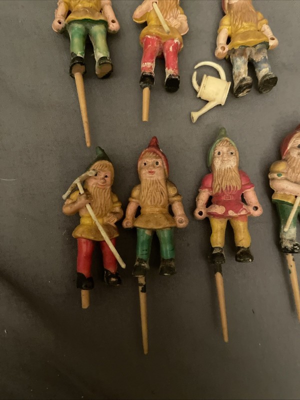 VINTAGE 1950'S ERA SET OF FIVE ELF GNOME CAKE CUPCAKE PICKS -- PLANT PICKS gallery