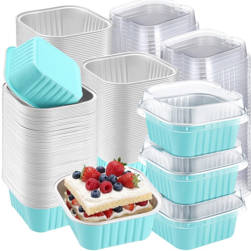 200 Pack 5 oz Mini Cake Pans with Lid, Aluminum Foil Mini Baking Tins, Square…