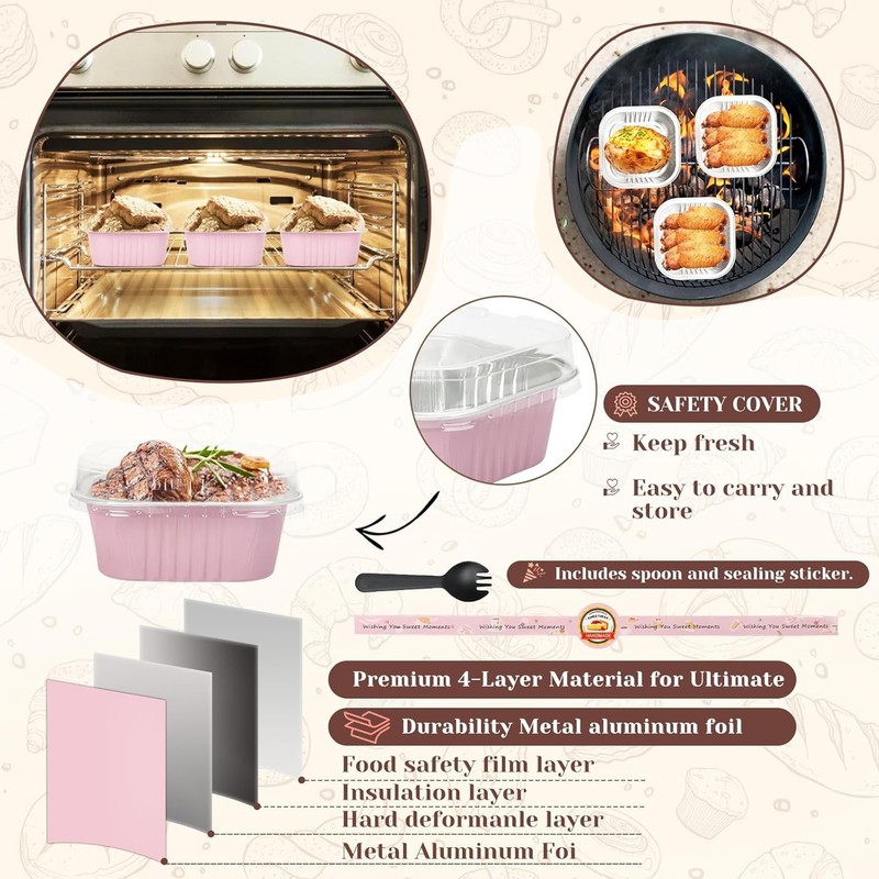 60 Pack 10oz Mini Cake Pans with Lids, Spoons, Stickers - Disposable Square B... gallery