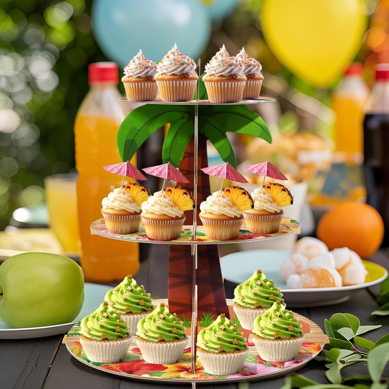 3-Tier Cupcake Stand - Palm Tree Party Decor for Luau, Hawaiian & Tropical Th... gallery