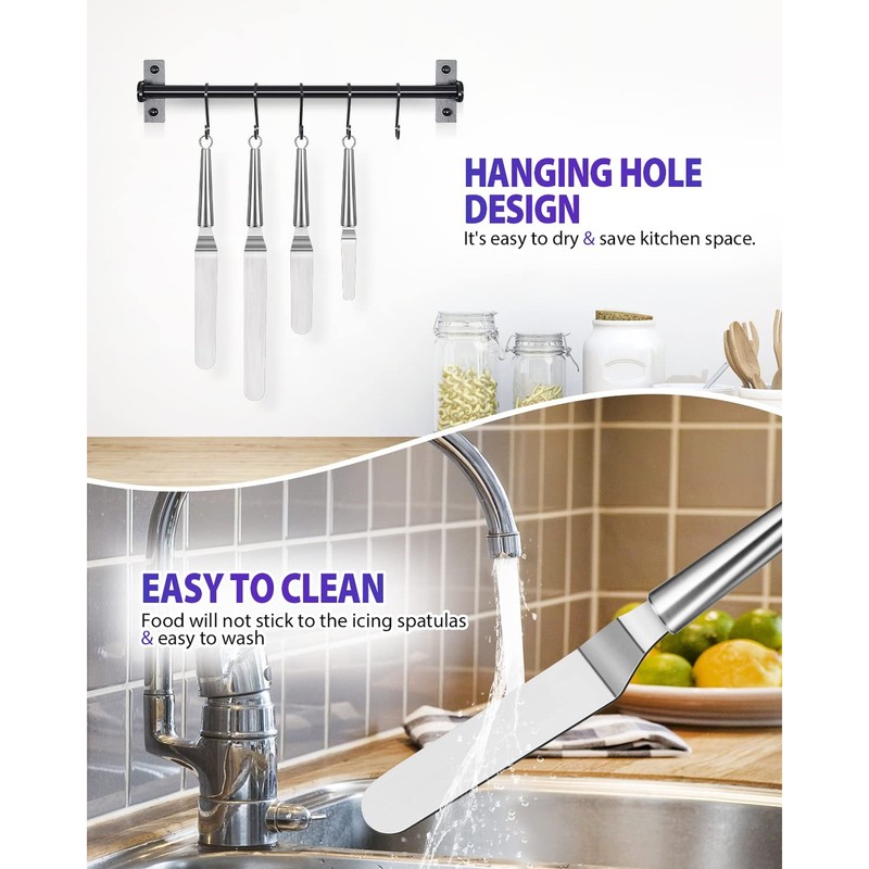 Offset Icing Spatula, Cake Angled Spatula Set with 4, 6, 8 & 10 Inch Blades, Sta gallery