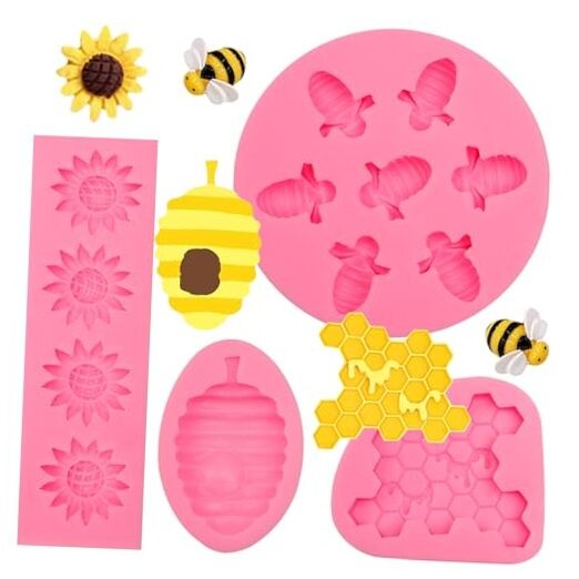 4 Pcs Bumble Bee Silicone Mold Honeycomb Sunflower Fondant Molds Beehive gallery