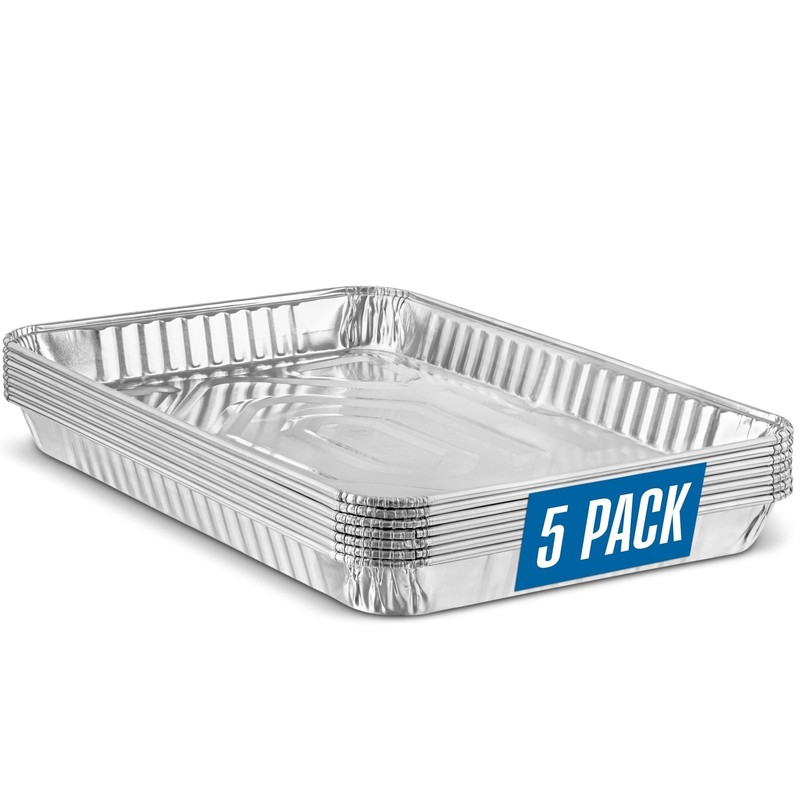 PLASTICPRO Aluminum Pans 5 Pack Disposable Cookie Sheets 9” x 13” Baking Pa…