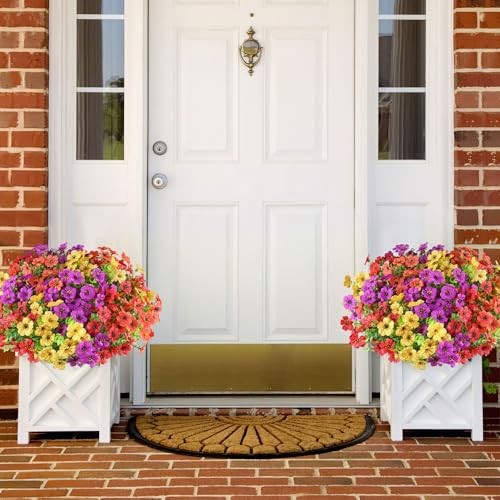 16 Bundles Artificial Flowers for Outdoor 16 PCS Red Purple Yellow Orange gallery