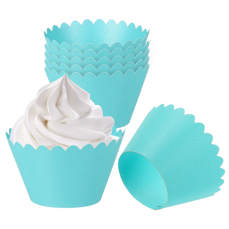 Cupcake Wrappers Paper, 50 Pack Baking Cups Standard Wave Decor, Light Green