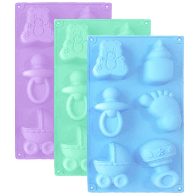 3 Pack Baby Shower Soap Silicone Mold, Baby Carriage Feeding Bottle Little Fe…